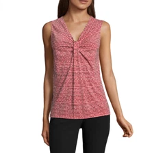Worthington Sleeveless Knot-Neck Top Size PS, PM Coral Golden Lines New