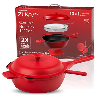 Granitestone Zuka Everyday 12in Multifunctional Pan With Nylon Spoon & Steamer