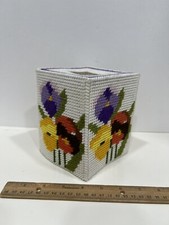Handmade Plastic Canvas Colorful Pansies Tissue Box Cover