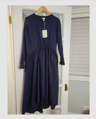 navy blue dress for baby girl GATHERED ASYMMETRIC MIDI DRESS - BLACK main image 0