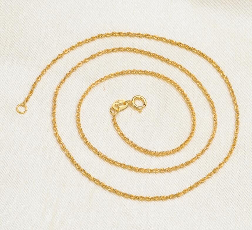 Pure 18K Yellow Gold Necklace Solid AU750 Twisted Rope Chain