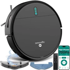 Smart Robot Vacuum and Mop Combo-  Soft and Hard Floors - Black