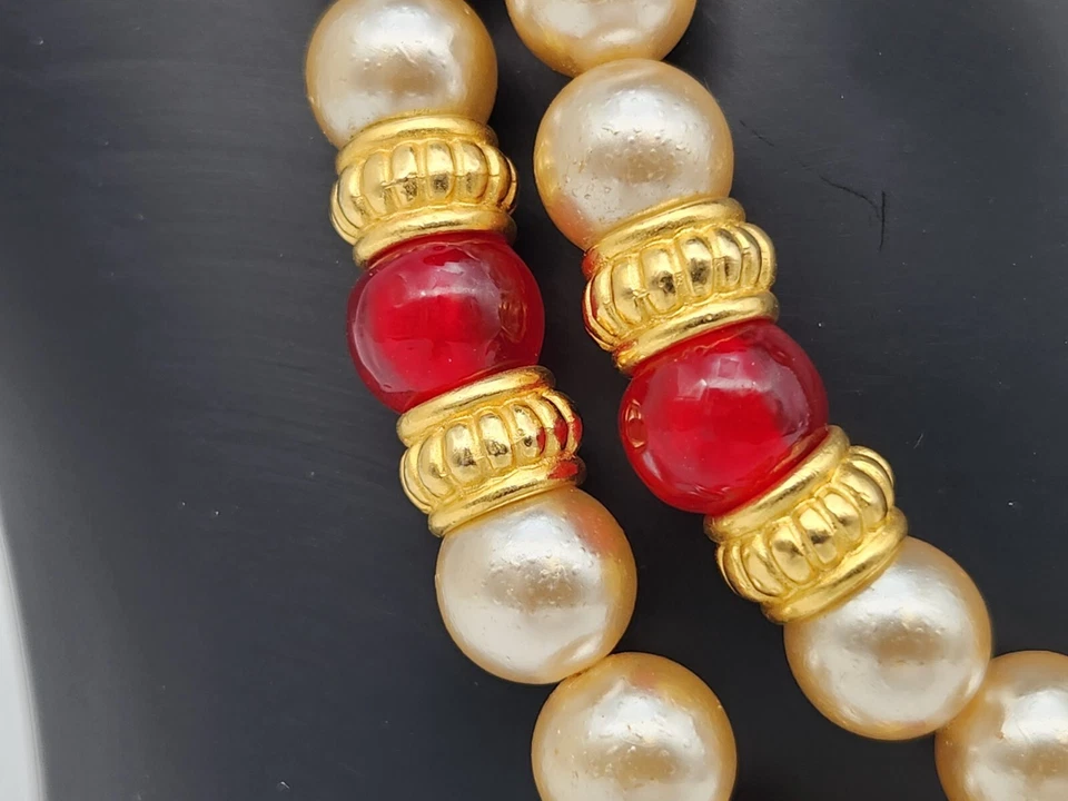 Vintage Ben Amun Two Strand Faux Pearl Bead Necklace Choker Signed 16'' - Image 4 of 4