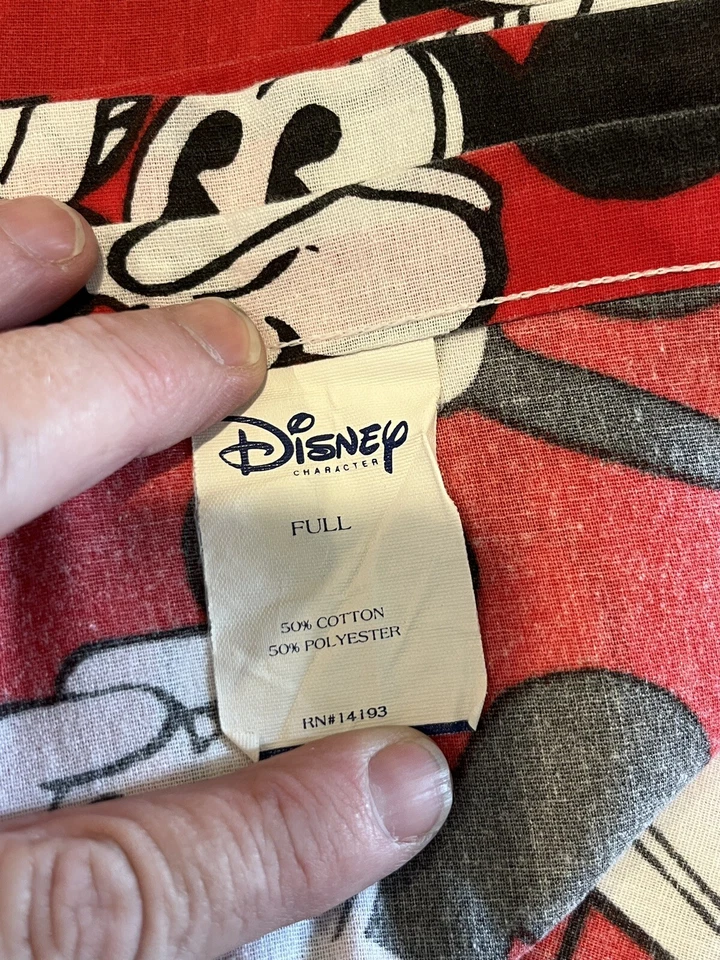 Sábana plana vintage de Mickey Mouse Disney tamaño completo negra roja blanca EE. UU. Foto 3 de 4