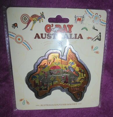 G'Day AUSTRALIA Souvenir Metallic MAGNET MAP 4'' Bas Relief Provinces on Card NEW