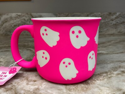 Halloween Coffee Mug Too Cute To Spook, Ghost. Soft Touch. Bright Pink. New.