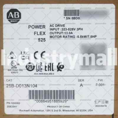AB 25B-D013N104 Ser A PowerFlex 525 AC Drive 5.5kW 7.5Hp, New Sealed