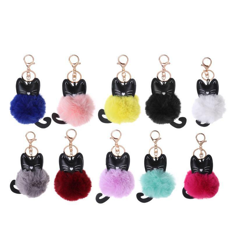 Cute Fur Ball KEYCHAIN At the price of surprise CAT SOFT POMPOM Branded goods Hair Tail Car Animal