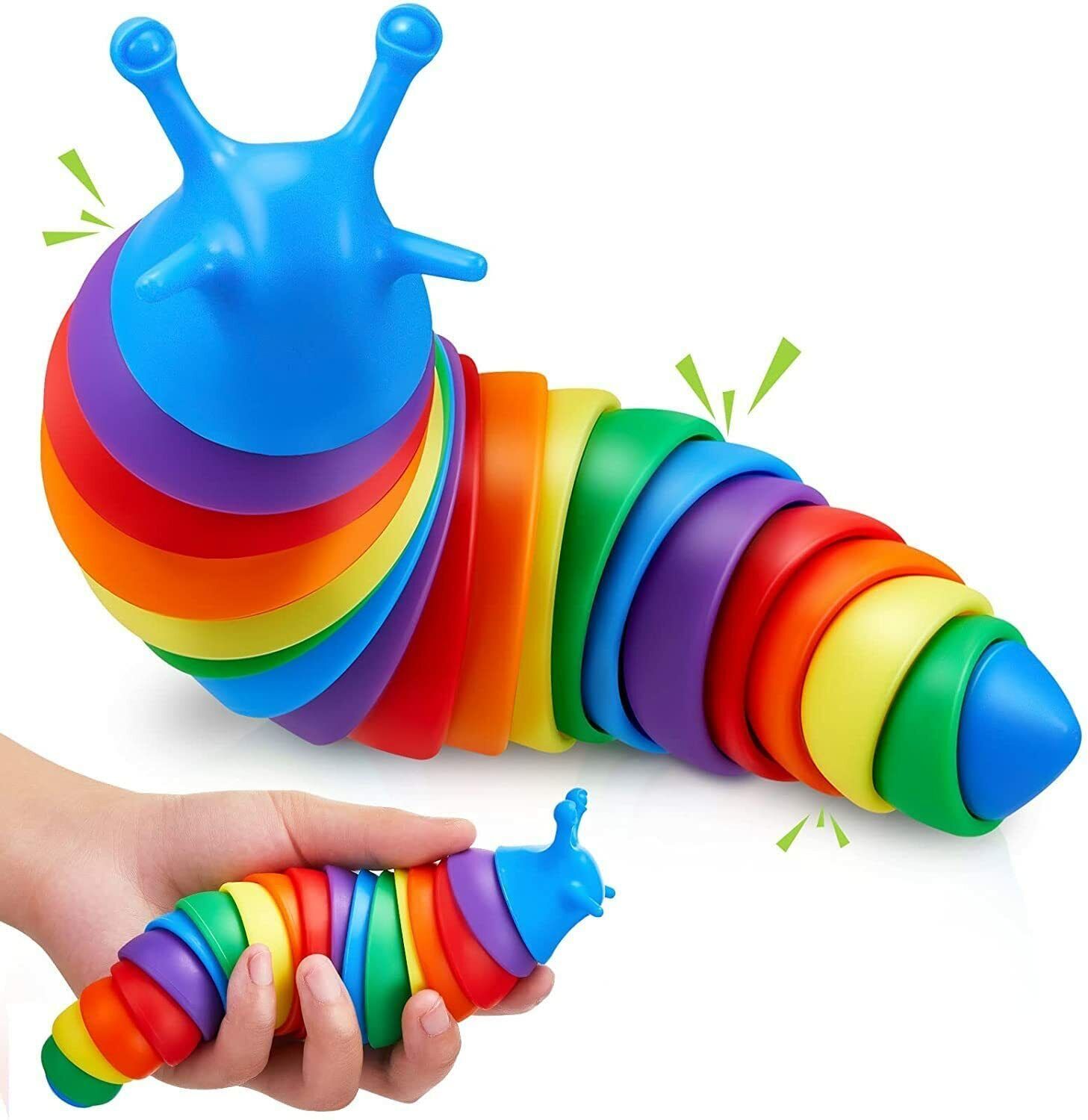 Rainbow Fidget Slug Toy Anti Stress Sensory Articulated Anxiety Relief Kids 7.5"