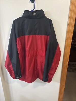 Helly Hanson Red & Black Shell Jacket Mens Hooded Rain Helly Tech Performance VG