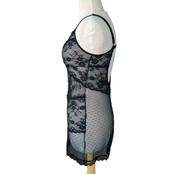 UNDERCOVER Abito Victoria's Secret molto sexy nero in pizzo trasparente slip Med regolabile punto svizzero