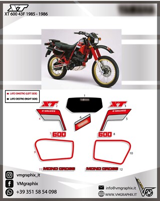 XT 600 43F Aufkleber 1985 - 1986 SCHWARZ Grafik/Stickers/Decal/Graphics XT600 43 F