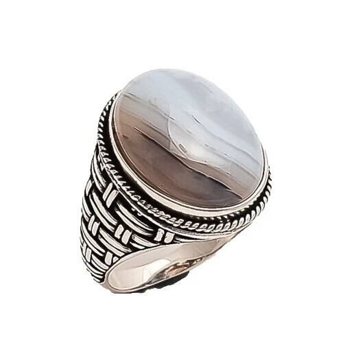 Anillos de Plata de Ley Ágata Anillo para Hombres 8.5