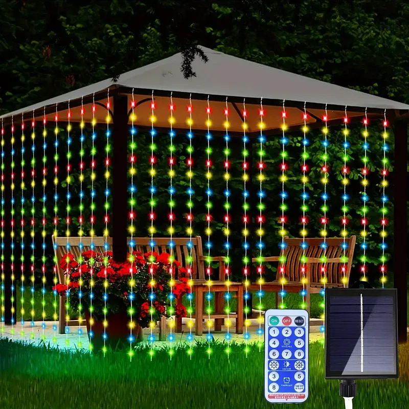 300LED Solar Outdoor Curtain Lights for Christmas Garden Patio Fence Wall-Gazebo - Image 2 of 4