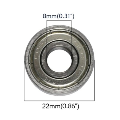 608Z Ball Bearing 8x22x7 Shielded Metal Chrome Skateboard Bearings