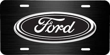 FORD LOGO BLACK BRUSHED STEEL LOOK VEHICLE LICENSE PLATE CAR TRUCK AUTO TAG