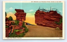 Pikes Peak CO Colorado Balanced Rock and Steamboat Rock Linen Postcard c1940