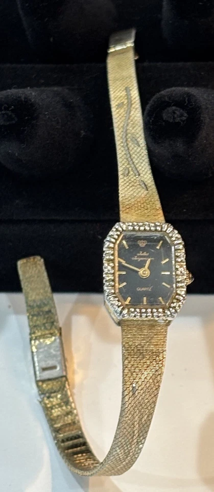 Reloj JULES JURGENSEN 10 Diamantes Tono Dorado Mujer Damas Cuarzo Analógico De Colección Foto 4 de 4