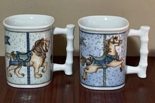 2 Takahashi San Francisco Ceramic Carousel Coffee/Tea Mugs