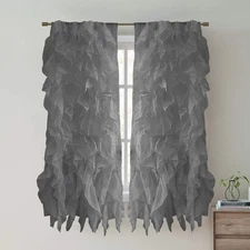 2 Pack Window Panel Sheer Voile Vertical Ruffled Waterfall Curtains