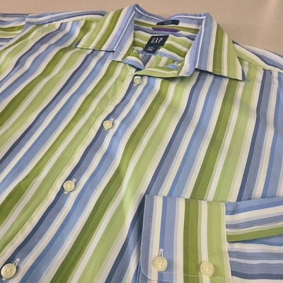 GAP Men's Dress Shirt Striped Large 16 16 1/2 Cotton Fitted Premium /A5