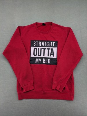 FSBN Herren Sweatshirt Größe L Rot Straight Outta My Bed Spruch Pullover Funny