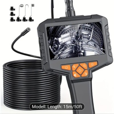 Industrial Endoscope Camera 15m 1080p HD with Attachable Hooks and Light