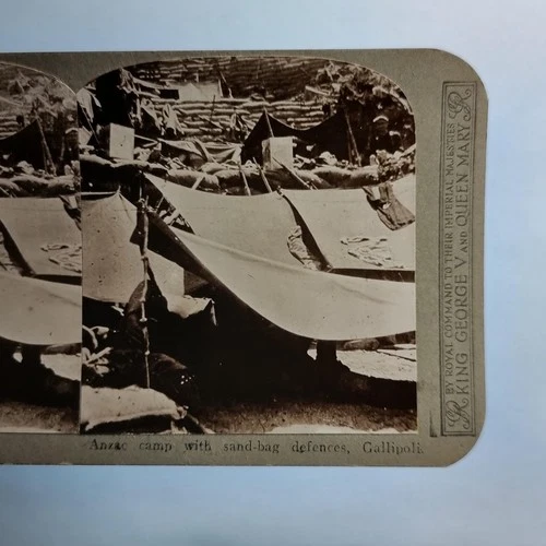 WW1 Military Stereoview C1916 Real Photo Turkey Gallipoli Anzac Tarp Shelter