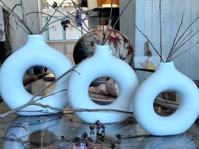 Ceramic Vases Set of 3, Modern for Home Decor, White Small, Med, Lg 9''