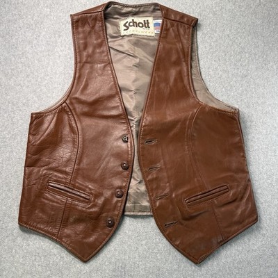 Schott NYC Sportswear Leather Vest Brown Made in USA Size 36 Vintage
