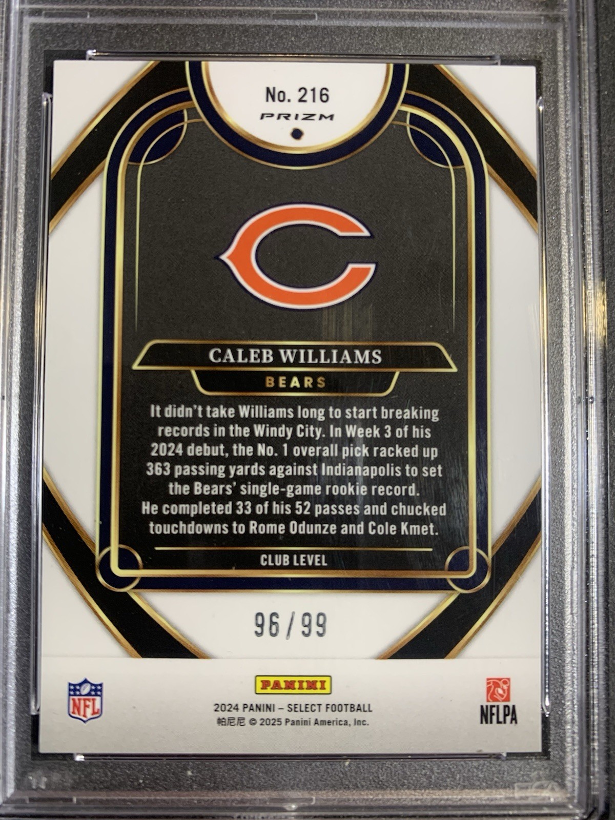 2024 Panini Select Club Level Caleb Williams #216 Blue Prizm /99 (RC) PSA 10 GEM view 4