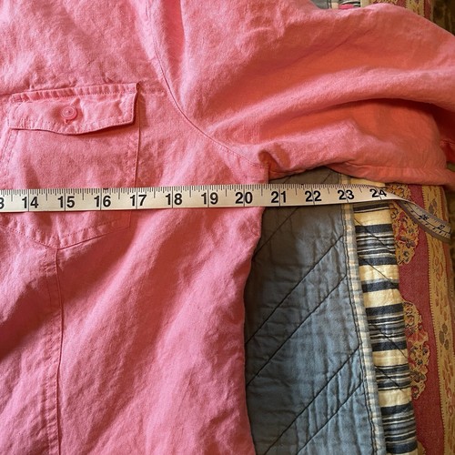 Camicia donna Liz Claiborne XL lino cotone bottoni davanti rosa maniche a linguetta a rotolo - Foto 6 di 10