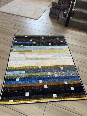 Quilt Bricks Brickwall Strip Pattern Patchwork Earth Tones And Blues 60X51