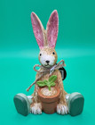 Jasper Rabbit Sitting Holding Flower Pot Garden Gardening Figure Ornament