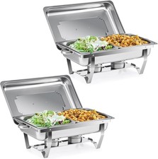 Image of Chafing Dish Set 2 Pack 9L 2 Full Size Pans Lids Foldable Frames Buffet Steel