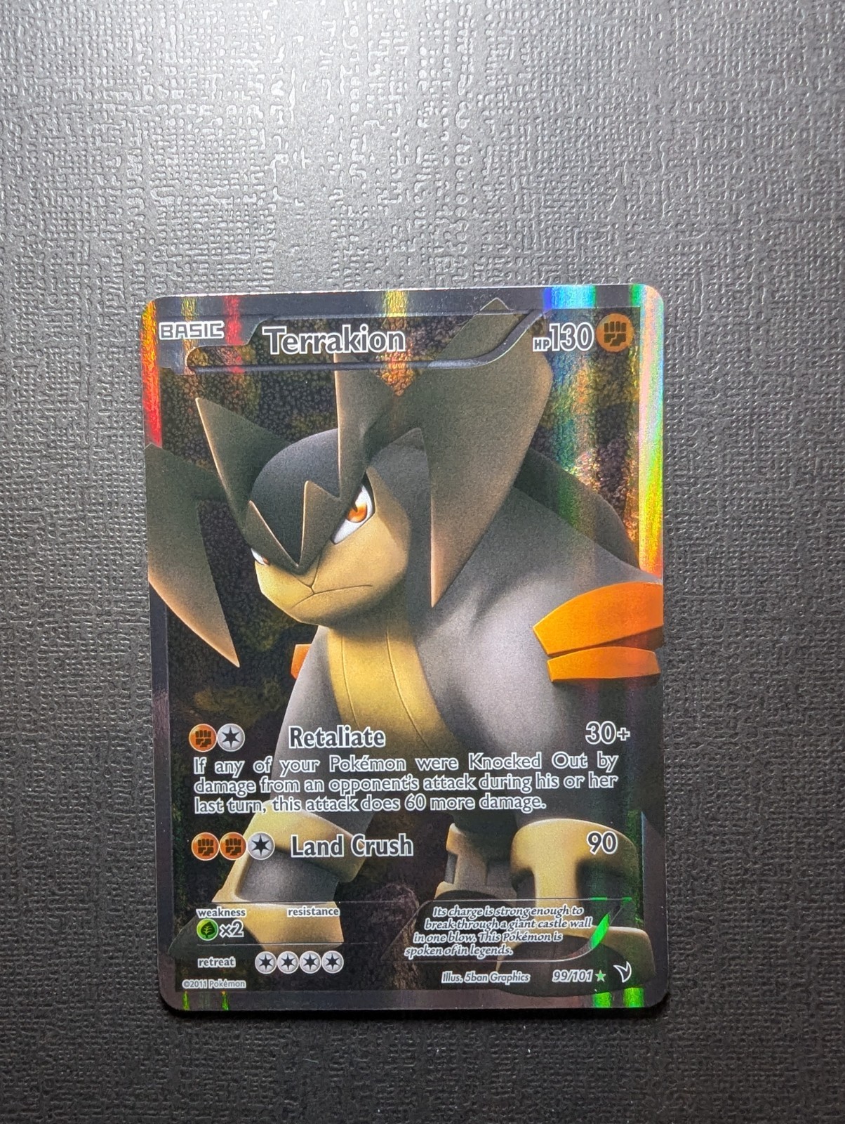 Terrakion Full Art 99/101 Ultra Rare Noble Victories NM Black White Pokemon TCG