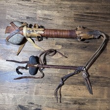 Handmade Tribal Stone Head Club Tomahawk Primitive Weapon Leather Wrap Decor