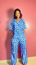 Women's African Print Modern 2pc Top and Pant Medium Size Set