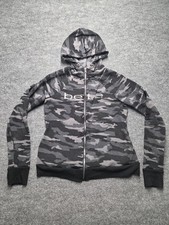 Bebe Sport Hoodie Women Sz M Gray Camo Full Zip Hooded Sweatshirt 100 Polyester