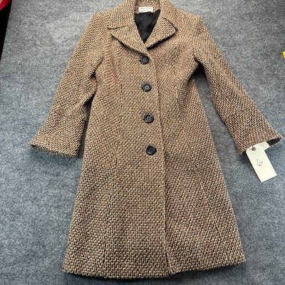 Jonathan Michael Vintage Tweed Wool Blend Coat Brown Marled Knit Womens Size 6