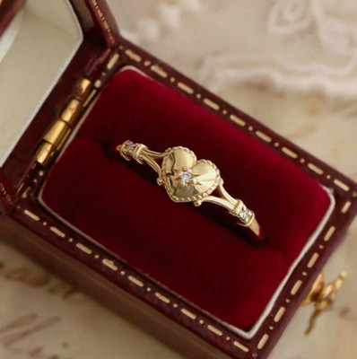 18K VERGOLDETER RING ZIERLICH HERZFÖRMIG & DIAMANT STERNFÖRMIG MITTIG ALLE GRÖßEN