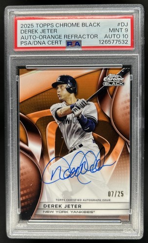 2025 Topps Chrome Black Derek Jeter Auto Orange Refractor #/25 Yankees PSA 9