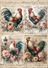 Roosters Decoupage Rice Paper, Floral Design, Scrapbooking, Journals