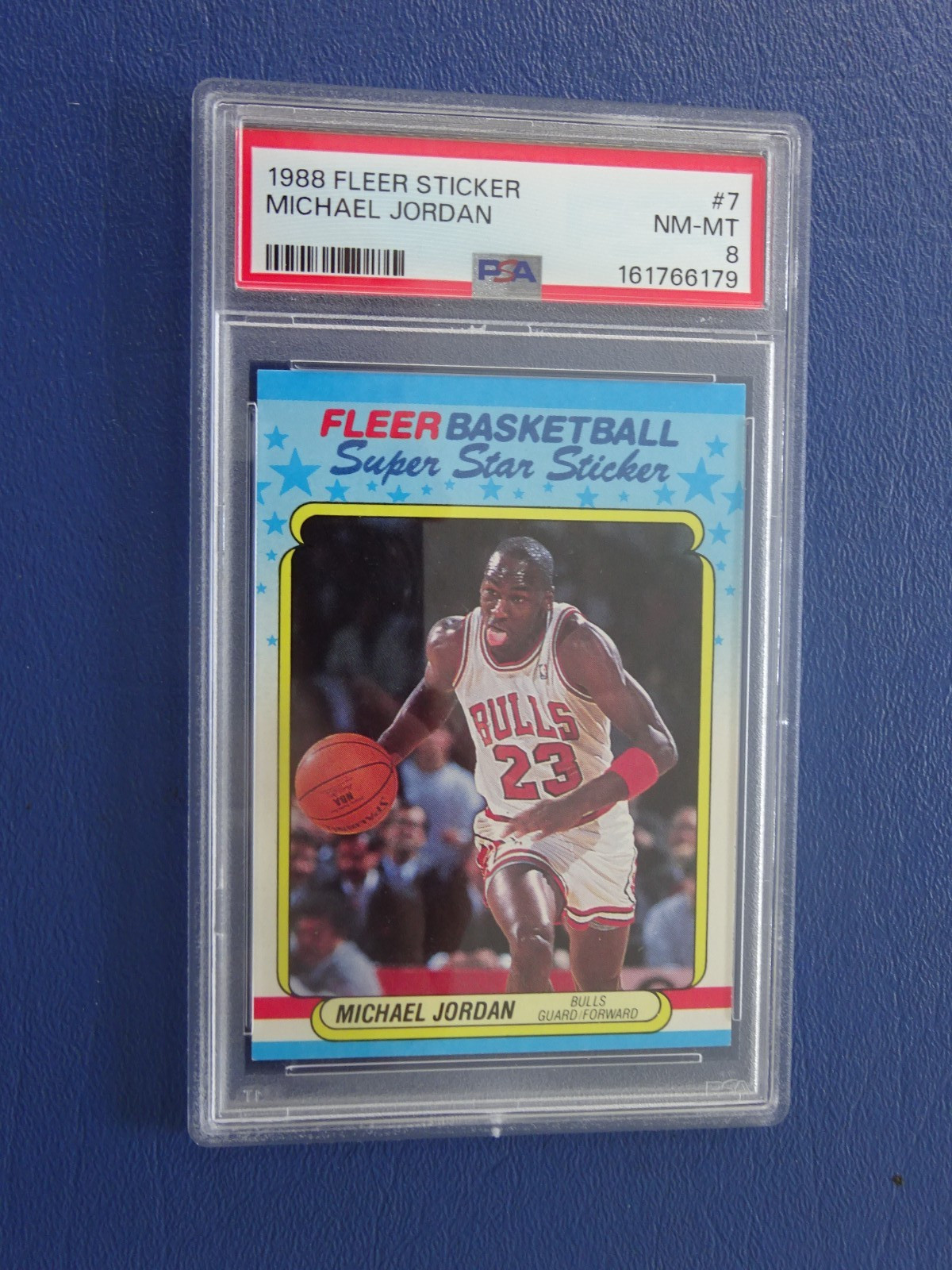 1988 Fleer Basketball Sticker, Michael Jordan #7 PSA 8 Nr-Mint, Nice
