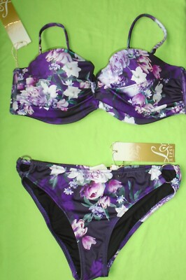 Lipsy Tori Bikini Set purple floral u/w top size 14 briefs size 10 New Tags BNWT