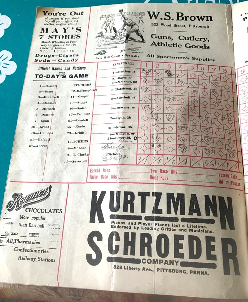 RARE 1911 BASEBALL PROGRAM CINCINNATI REDS PITTSBURGH PIRATES HONUS WAGNER 20 PG - Image 2 of 4