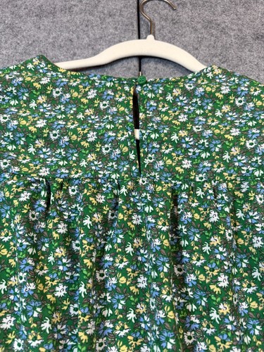 Pleione Blouse Top Women's L Green Floral Smocked Front Puff Sleeve Keyhole Back - Picture 2 of 7