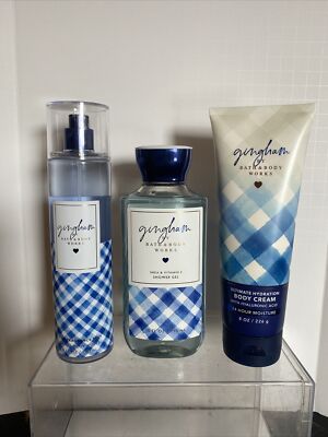 3 Bath And Body Works GINGHAM Shower Gel Body Cream & Fragrance Mist