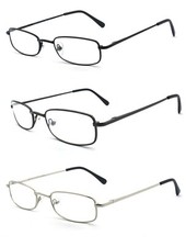 EYE ZOOM 3 Pack Classic Readers Rectangular Metal Reading Glasses for Men Women