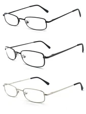 EYE ZOOM 3 Pack Classic Readers Rectangular Metal Reading Glasses for Men  Women